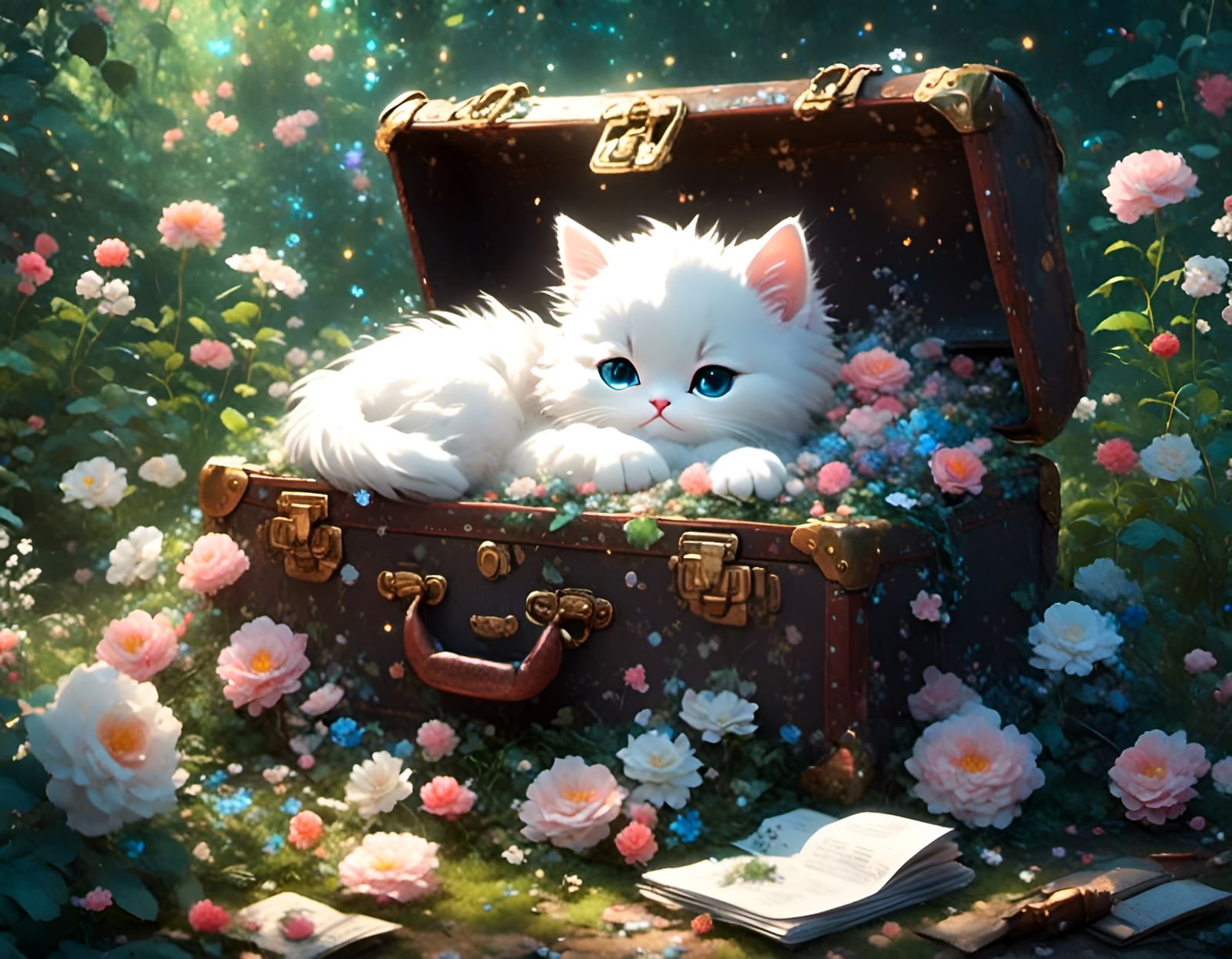 Cute Kitten's Dreamy Nap in Vintage Suitcase