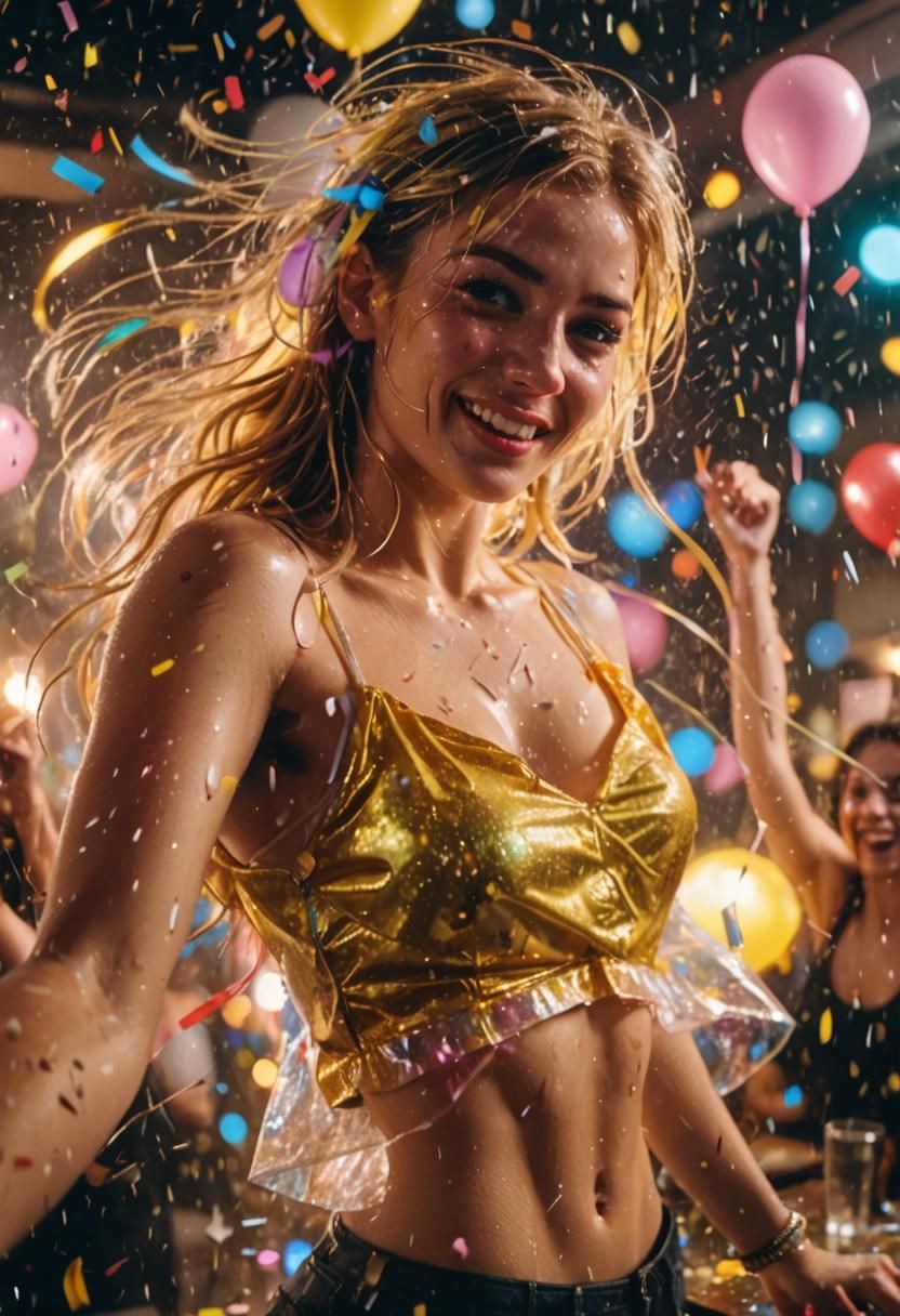 Energetic Party Girl in Midnight Bar, Cinematic Style