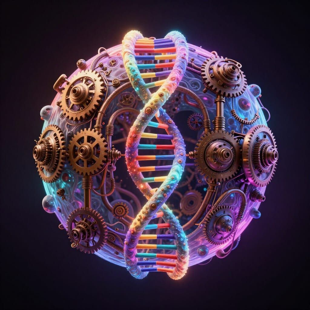 Fourth-Dimensional Rainbow Sphere with Steampunk Gears