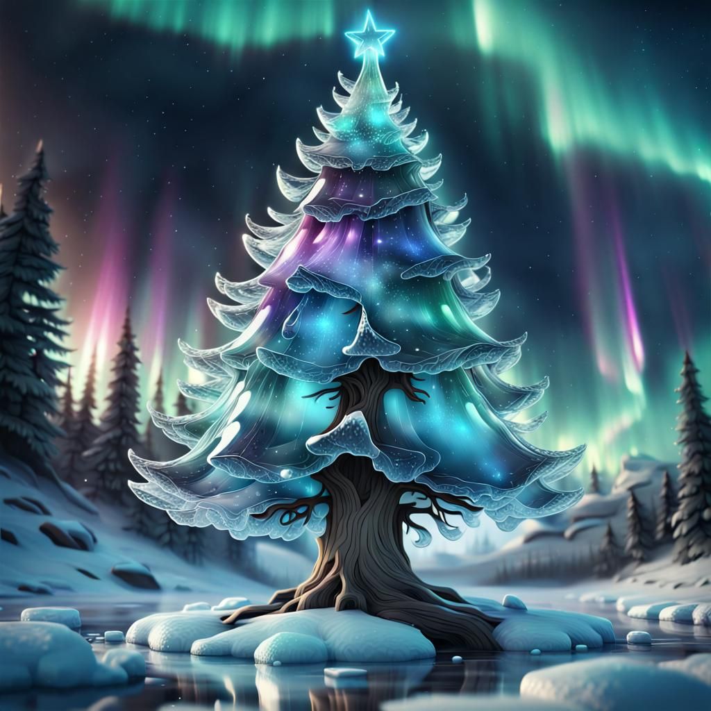 Dreamy Glossy Christmas Tree with Northern Lights
