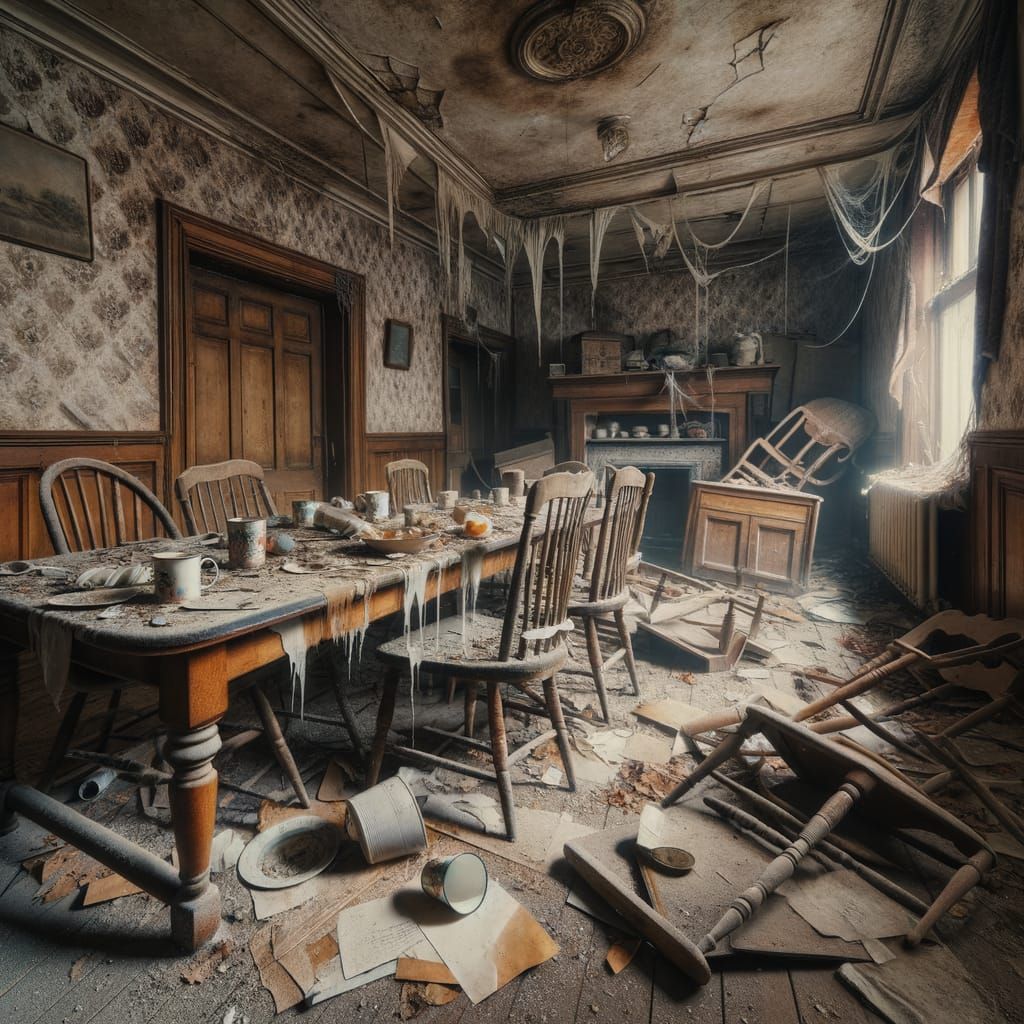 Abandoned Dining Room, Echoes of a Forgotten Past