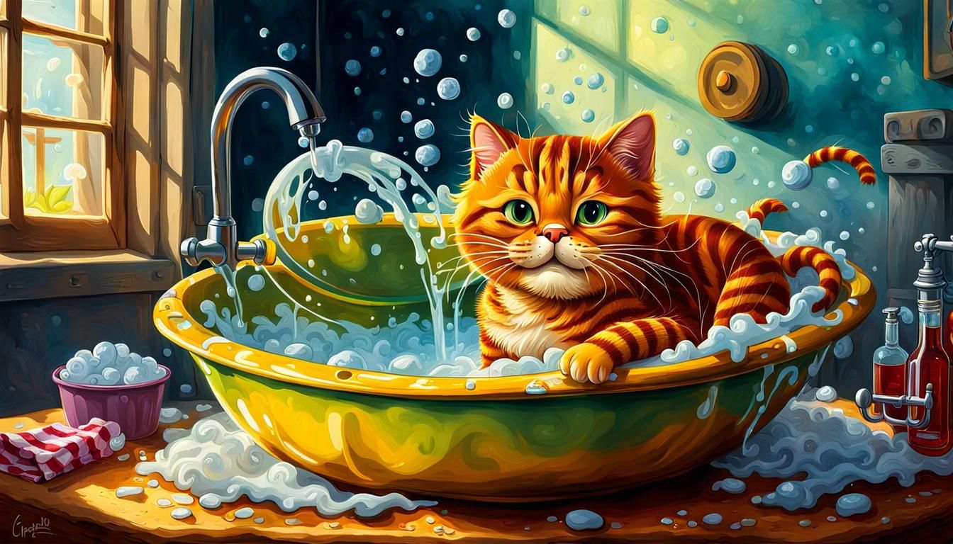 Garfield's Lasagna Bath: A Vibrant Digital Masterpiece