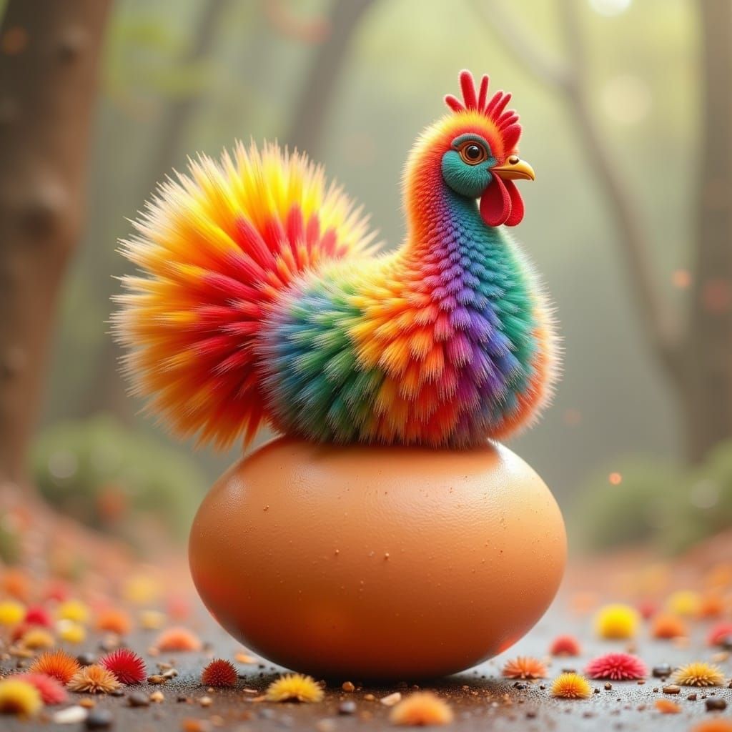 Cute Fluffy Turkey on Giant Egg