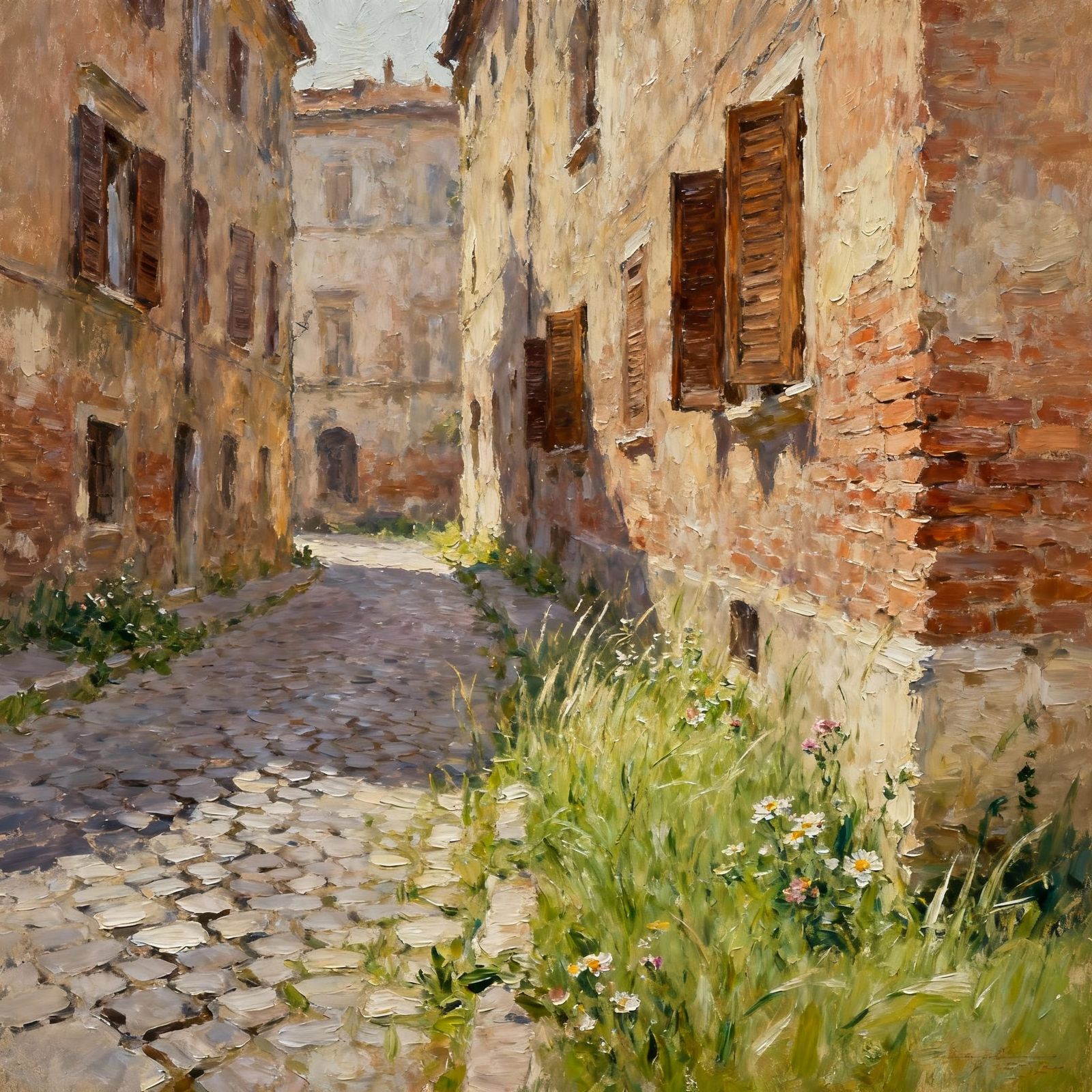 Peaceful Ancient City Landscape in Impasto Style