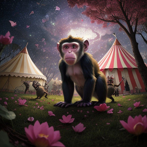Enchanting Circus Scene with Whimsical Monkey Creatures