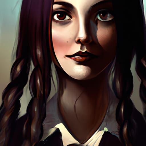 Wednesday Addams and Enid Sinclair Portrait in Art Nouveau S...