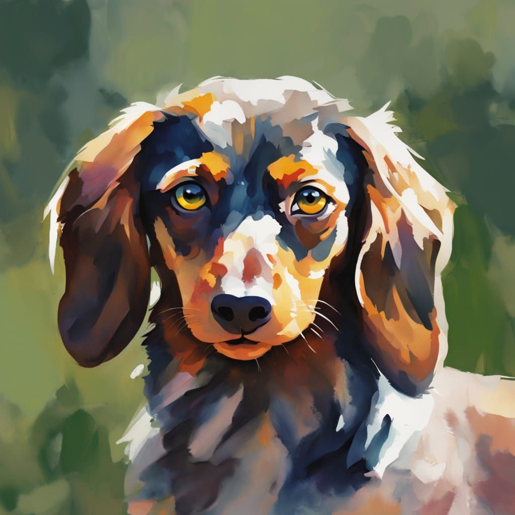 Watercolor Dachshund in Vibrant Abstract Garden