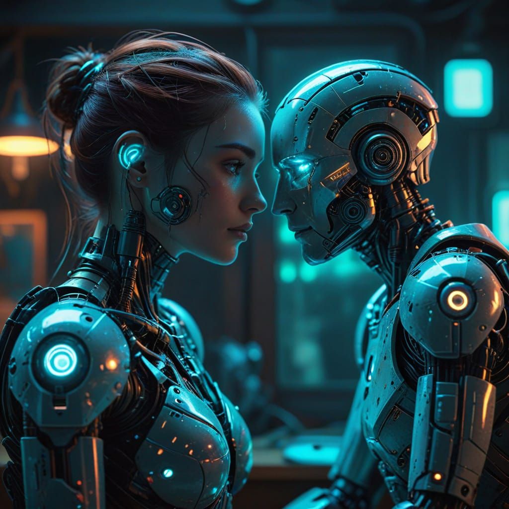 Rebellious Girl with Robot Father: Arcane-Inspired Art