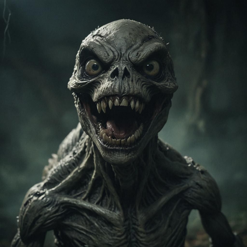 Hyperrealistic Ghostly Creature with Black Eyes