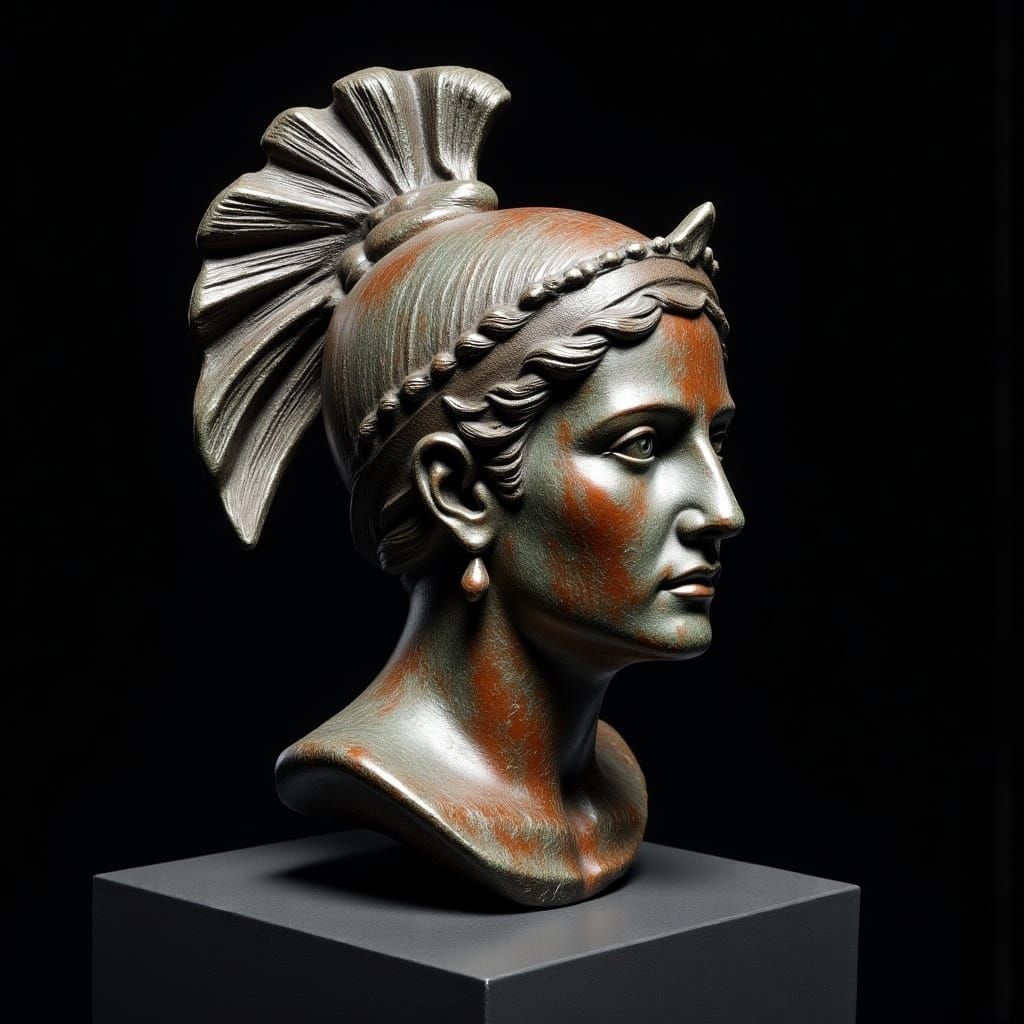 Silvered Athena Sculpture Bust with Winged Helmet