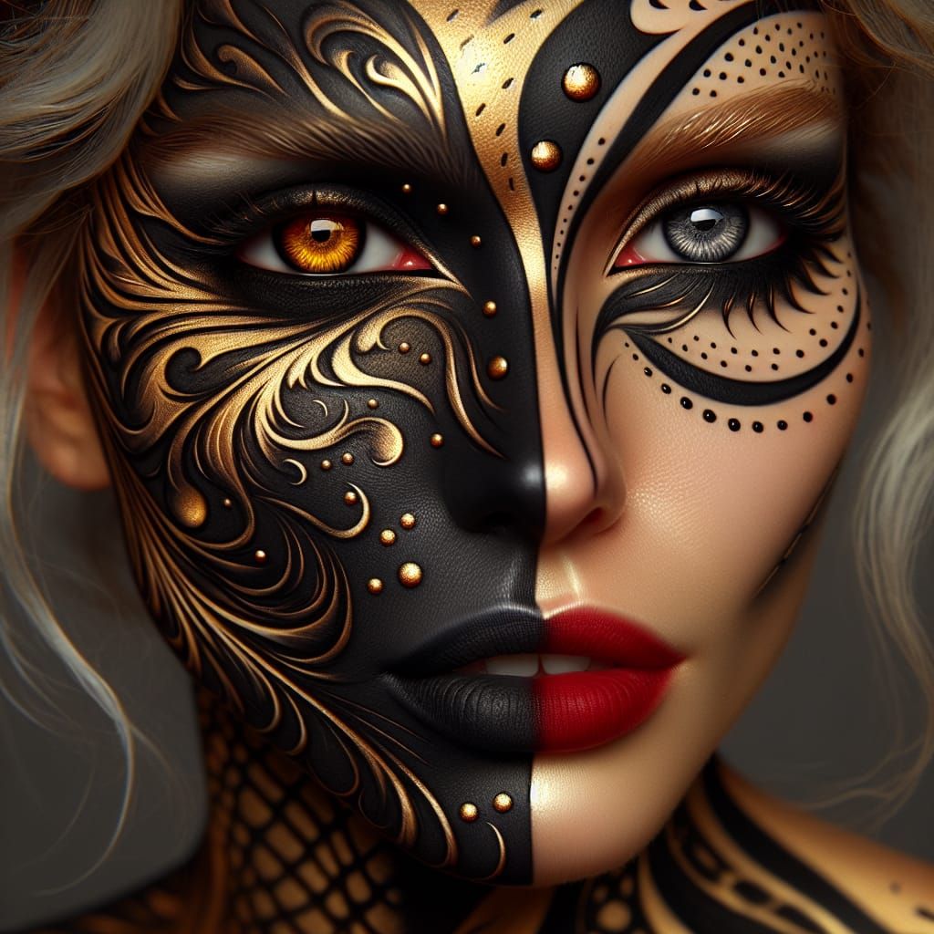 Hyperrealistic Body Art: Gold and Black Fantasy