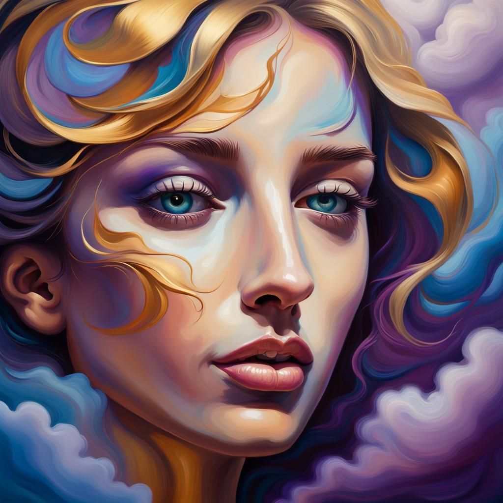 Surreal Woman's Profile in Vibrant Oil Painting