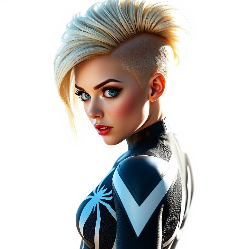 Spider Gwen with Vibrant Blond Mohawk in Hyper-Realistic Sty...