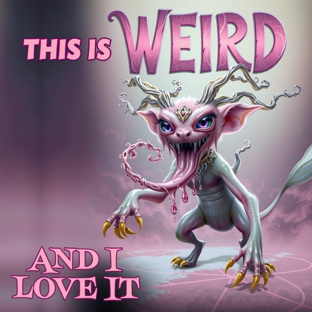 Gothic Fantasy Creature in Pastel Pink and Silver Hues