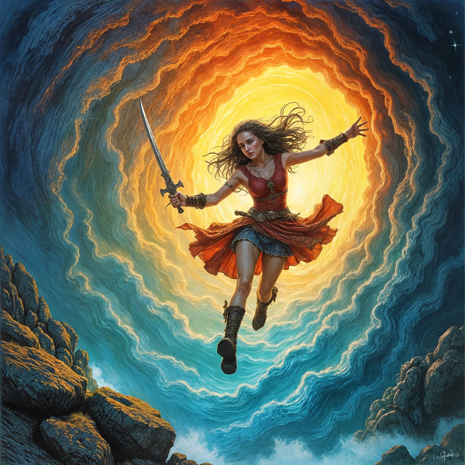 Adventurer Leaps into Magical Portal, Royo Style