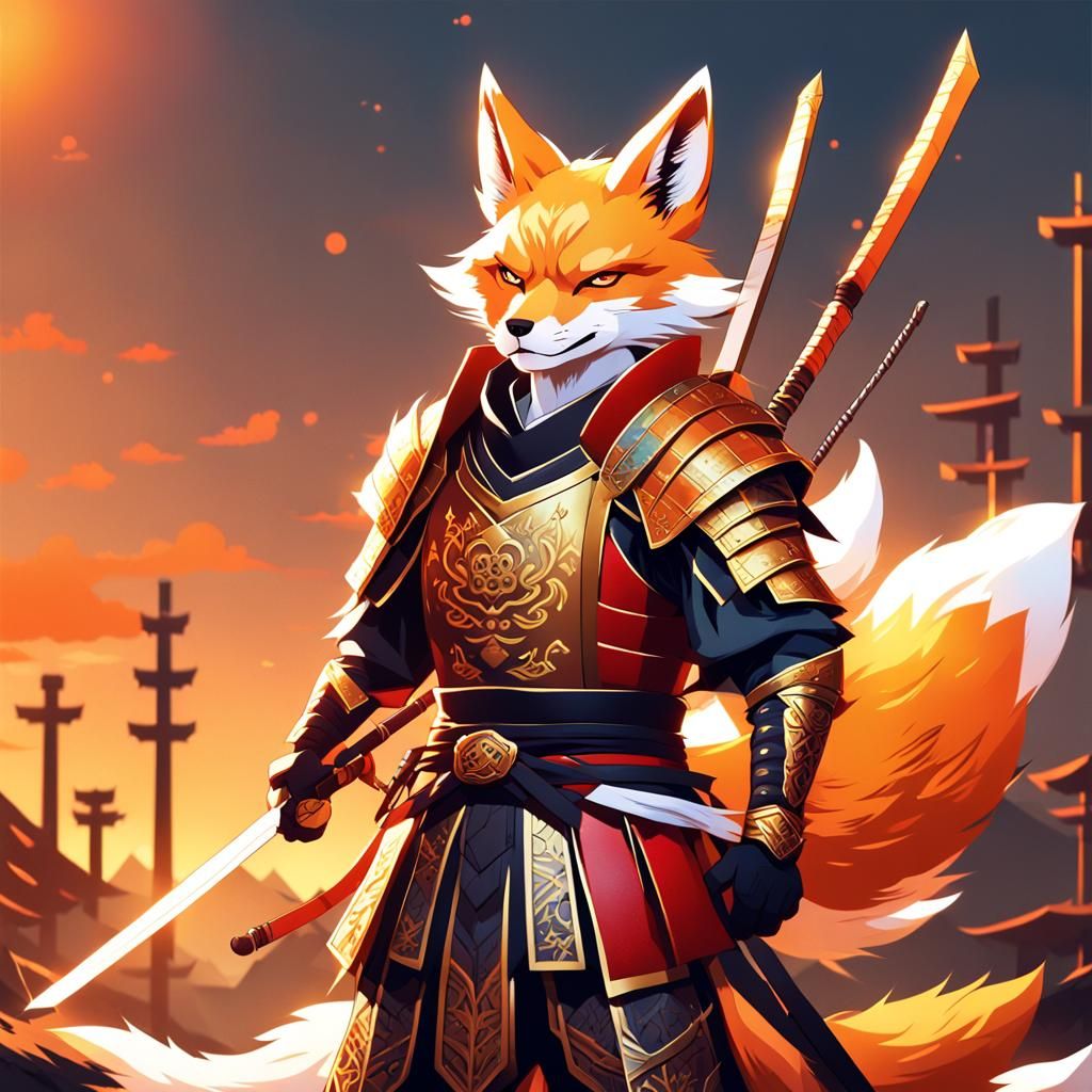 Kitsune Samurai Guard in Golden Hour Lighting