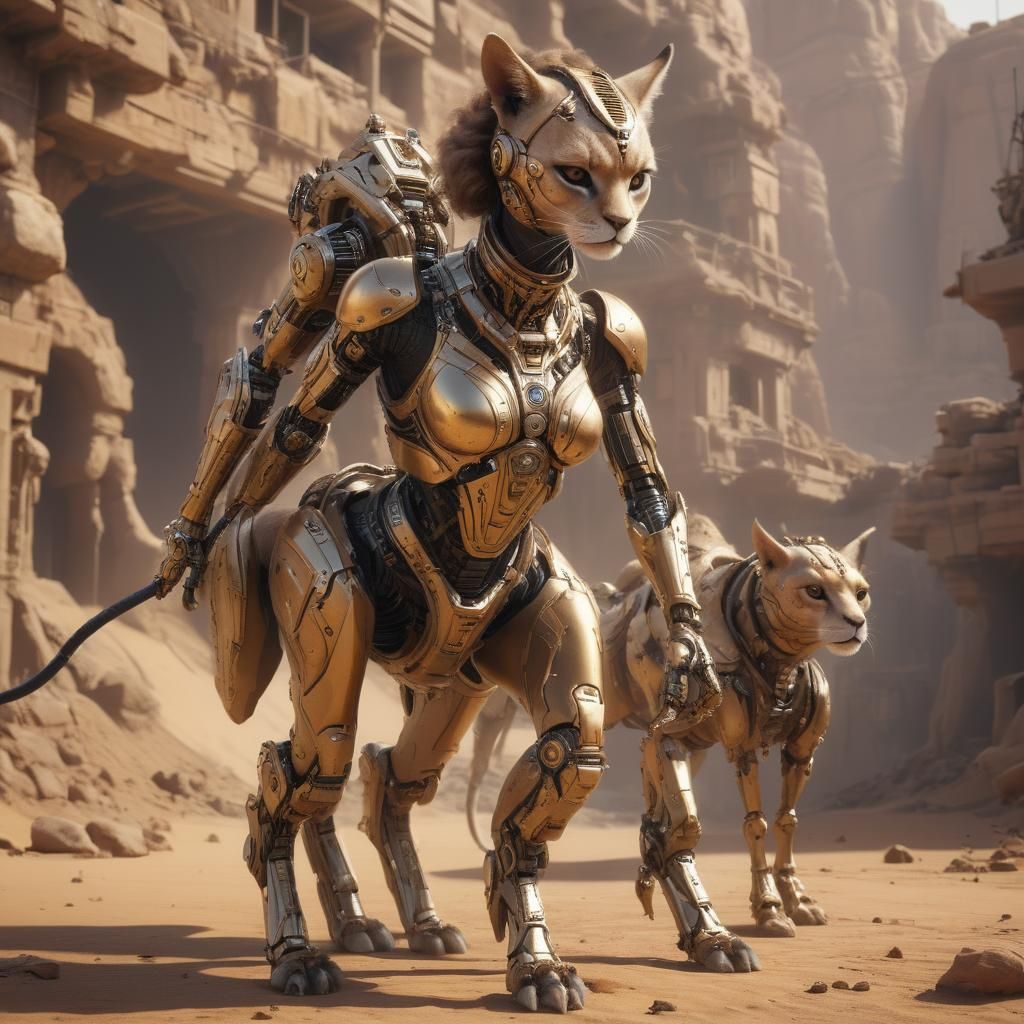 Futuristic Goddess as Camel Cat Woman in Sci-Fi Style