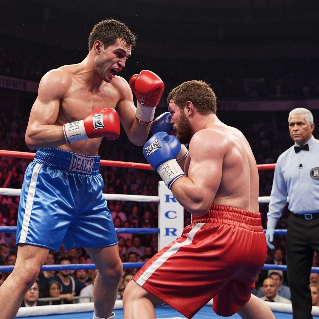 Boxers Exchange Punches in Crowded Arena in Photorealistic S...
