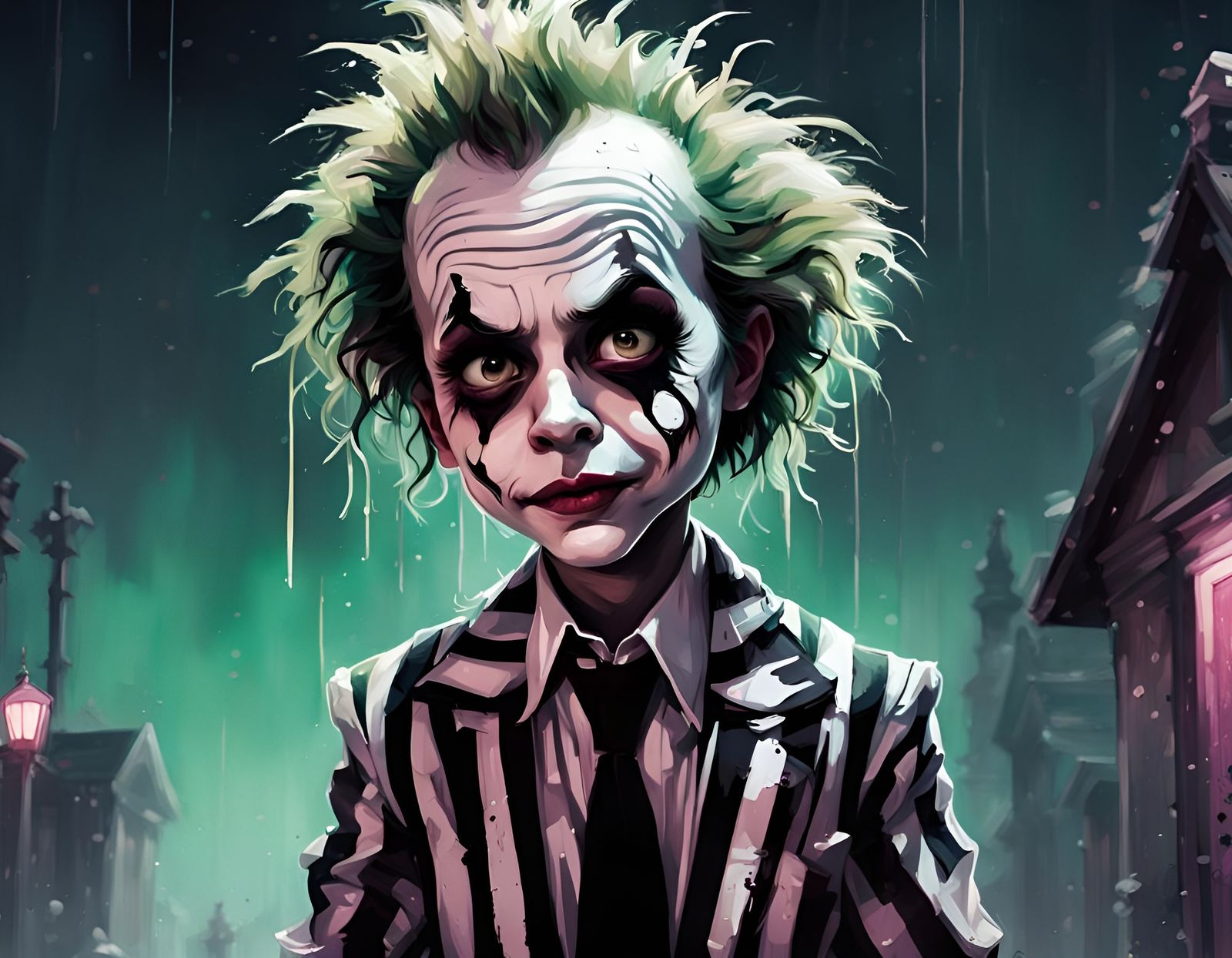 Adorable Chibi Beetlejuice Portrait in Graffiti Art Style