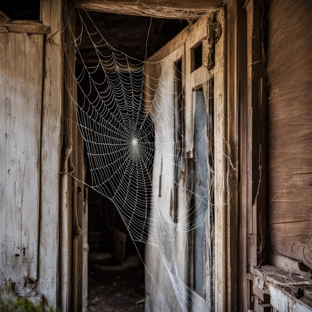 Spiderweb-Covered Doorway of an Abandoned House