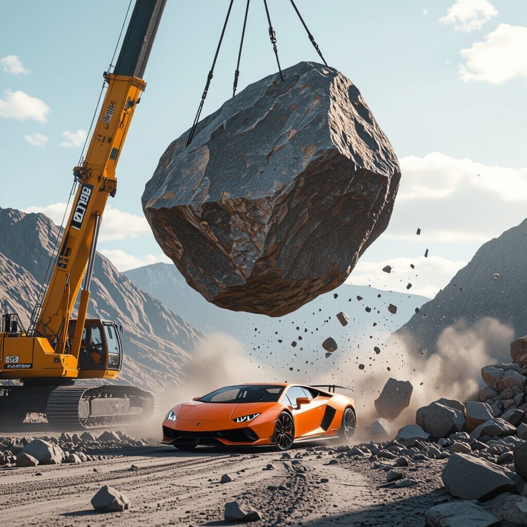 Lamborghini SVJ Destruction by Boulder in Dramatic Style