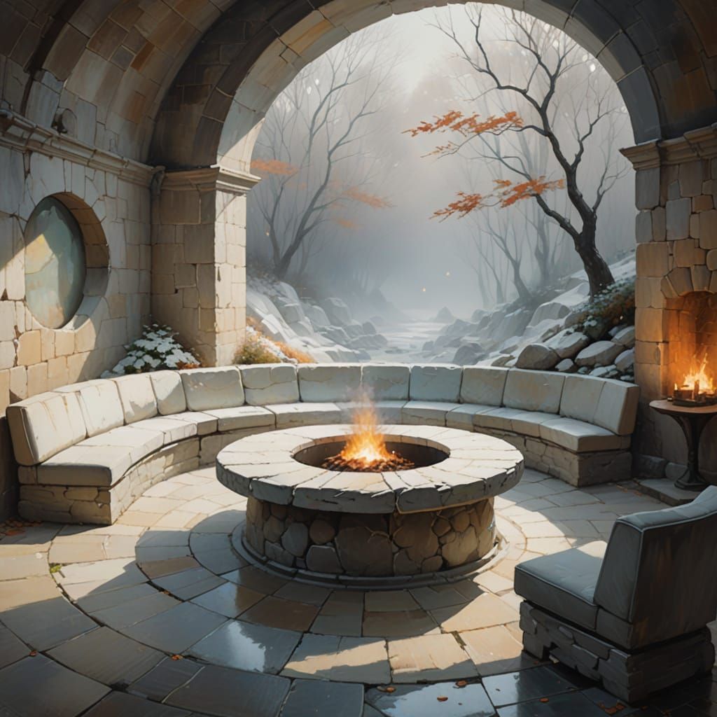 Ethereal Foggy Chamber in Vibrant Oil Painting Style