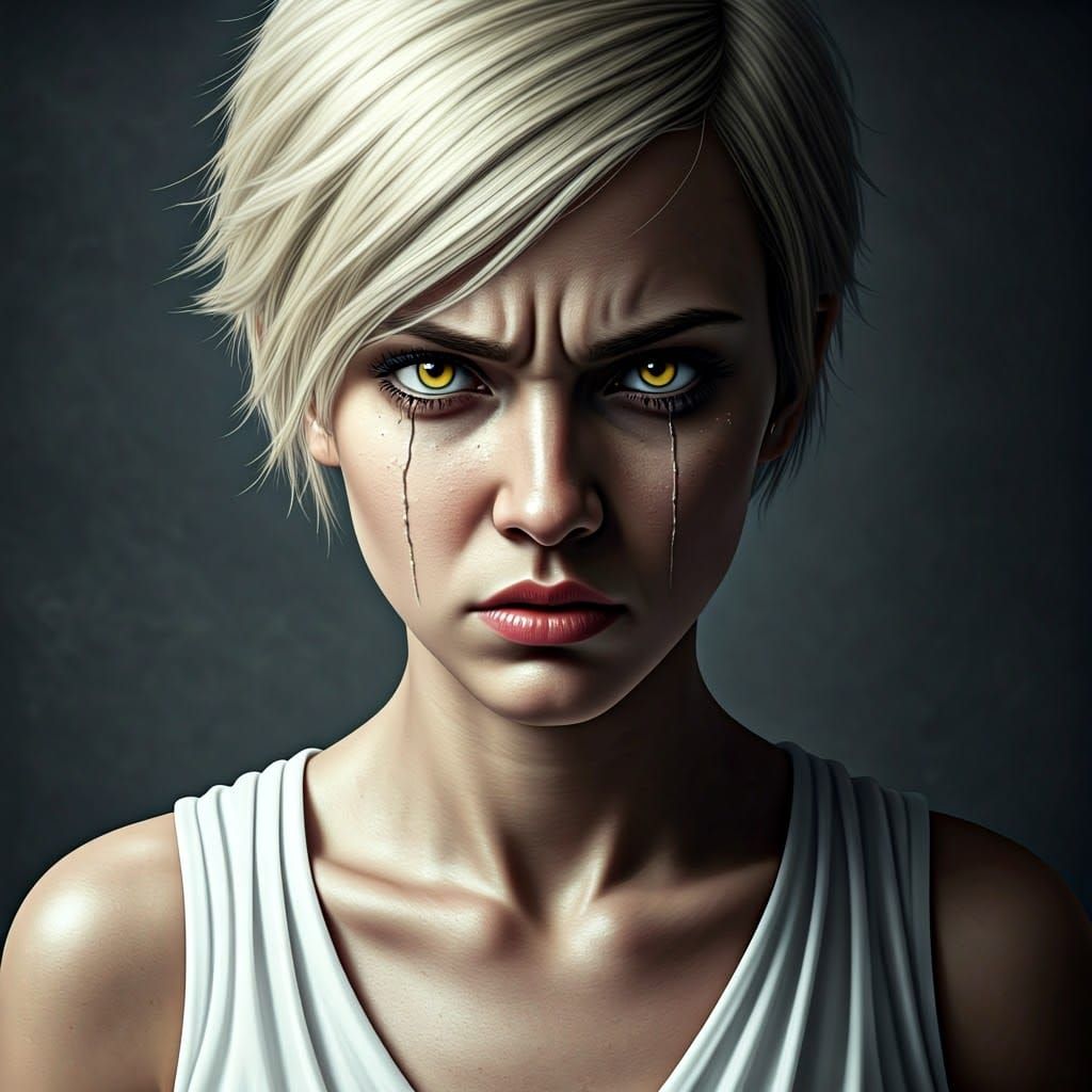 Fierce Portrait of a Young Woman in Anger