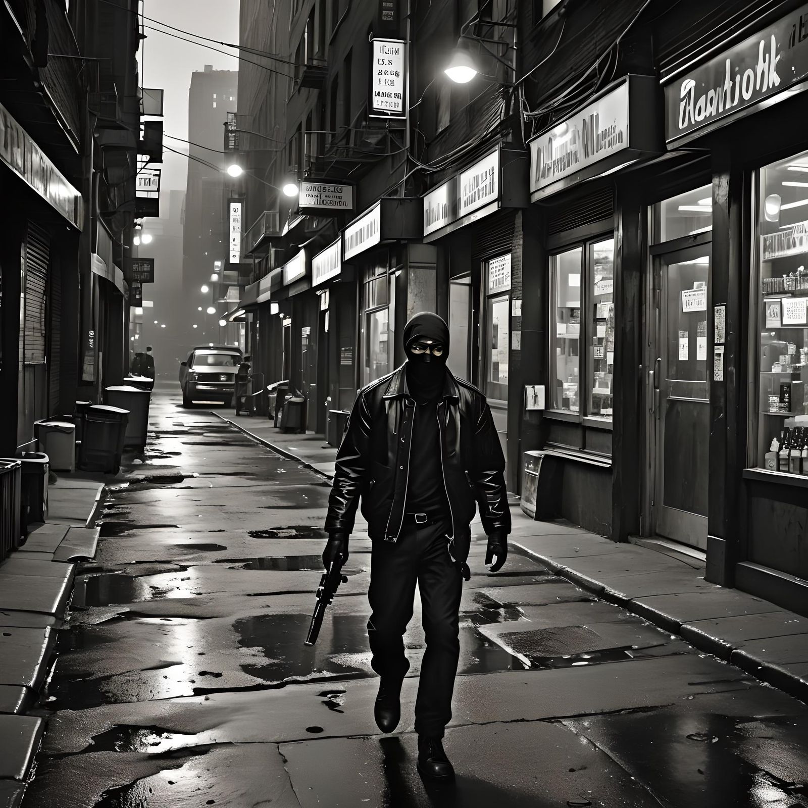 Creepy Masked Thug in Retro NYC Illustration