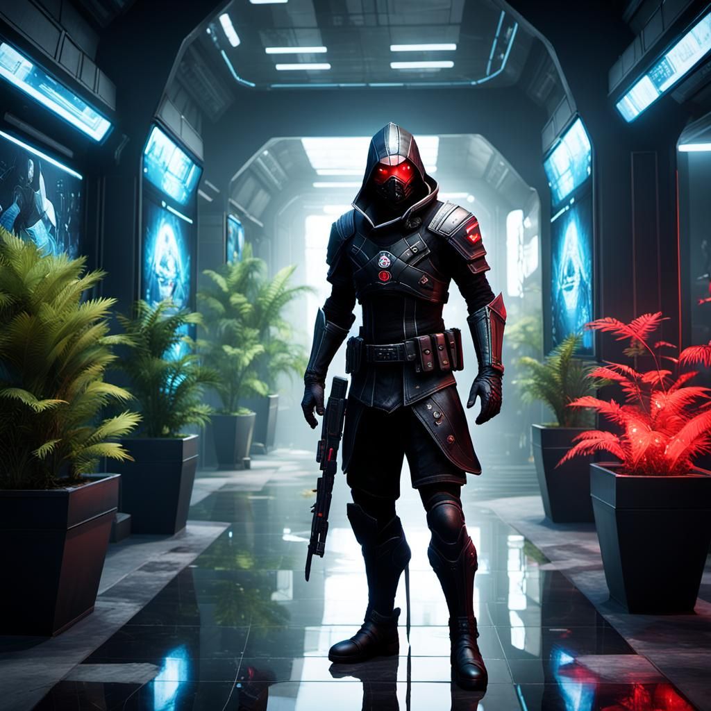 Albino Cyber-Baroque Warrior in French Garden