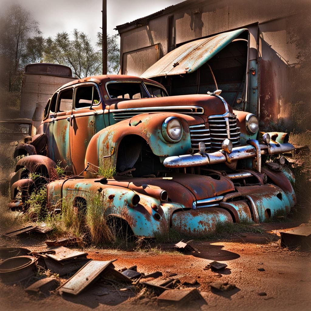 AI Image of a Heavily Weathered Car