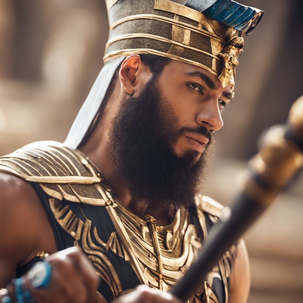 Majestic Egyptian Pharaoh with Whip and Staff