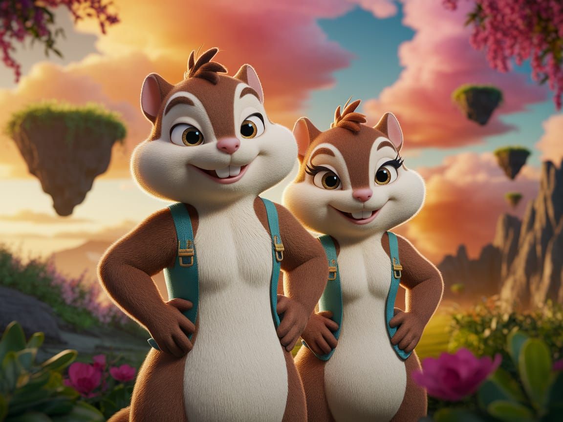 Chip and Dale in Whimsical 3D Landscape