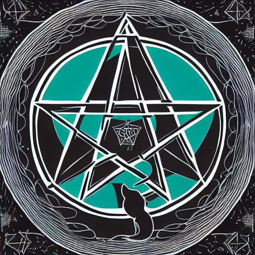 Whimsical Witch Portrait with Pentagram and Cat