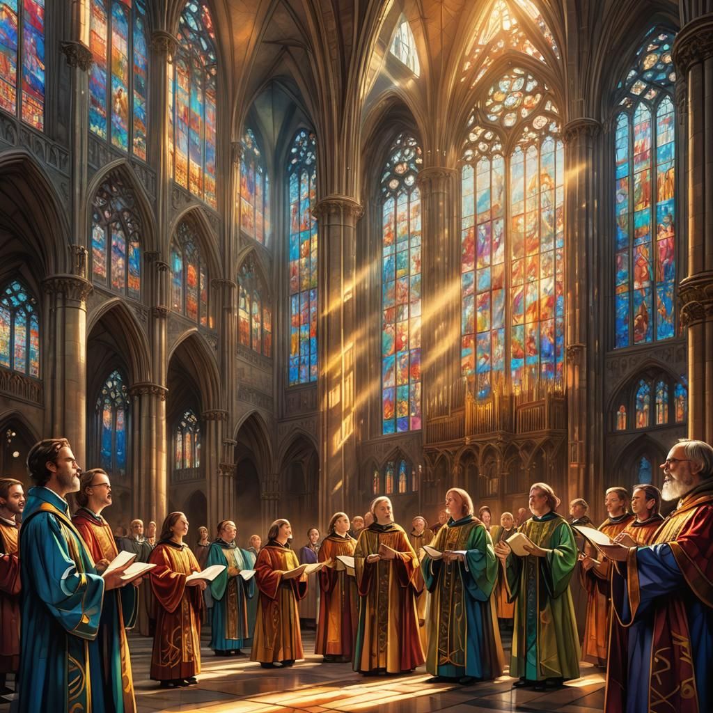 Cathedral Choir Singing in Harmony: Fantasy Art
