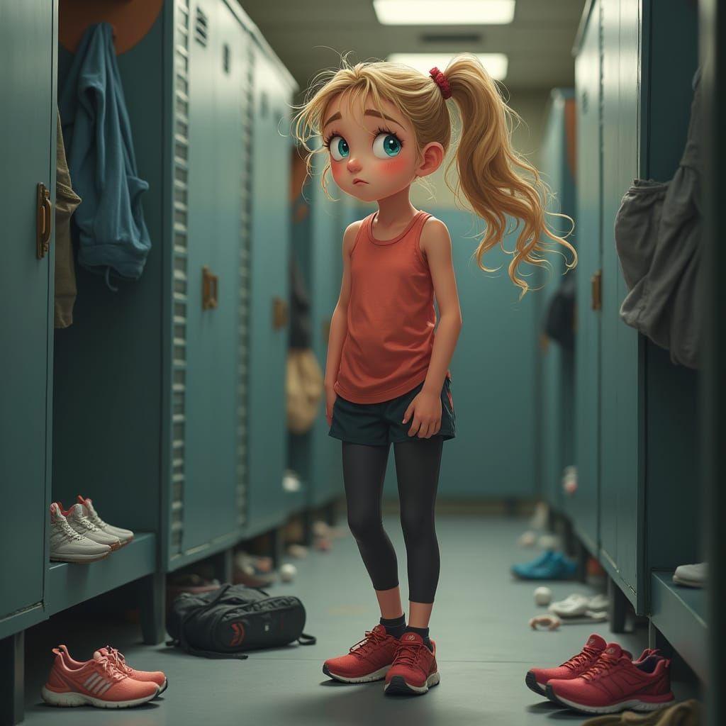 Girl with Sore Ankle in Changing Room