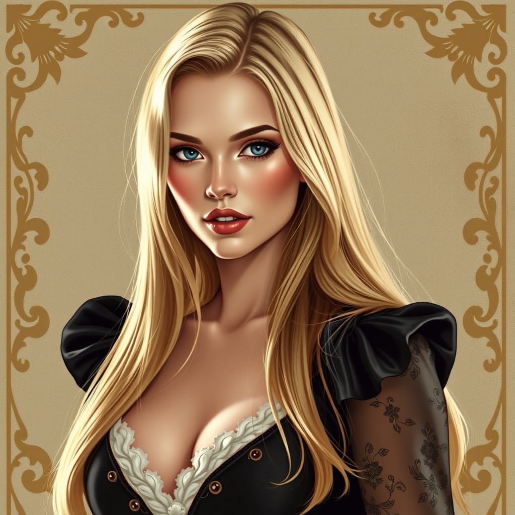 Blonde Supermodel in Art Nouveau Comic Style