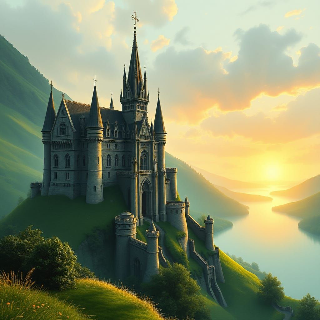 Medieval Castle in a Whimsical Landscape