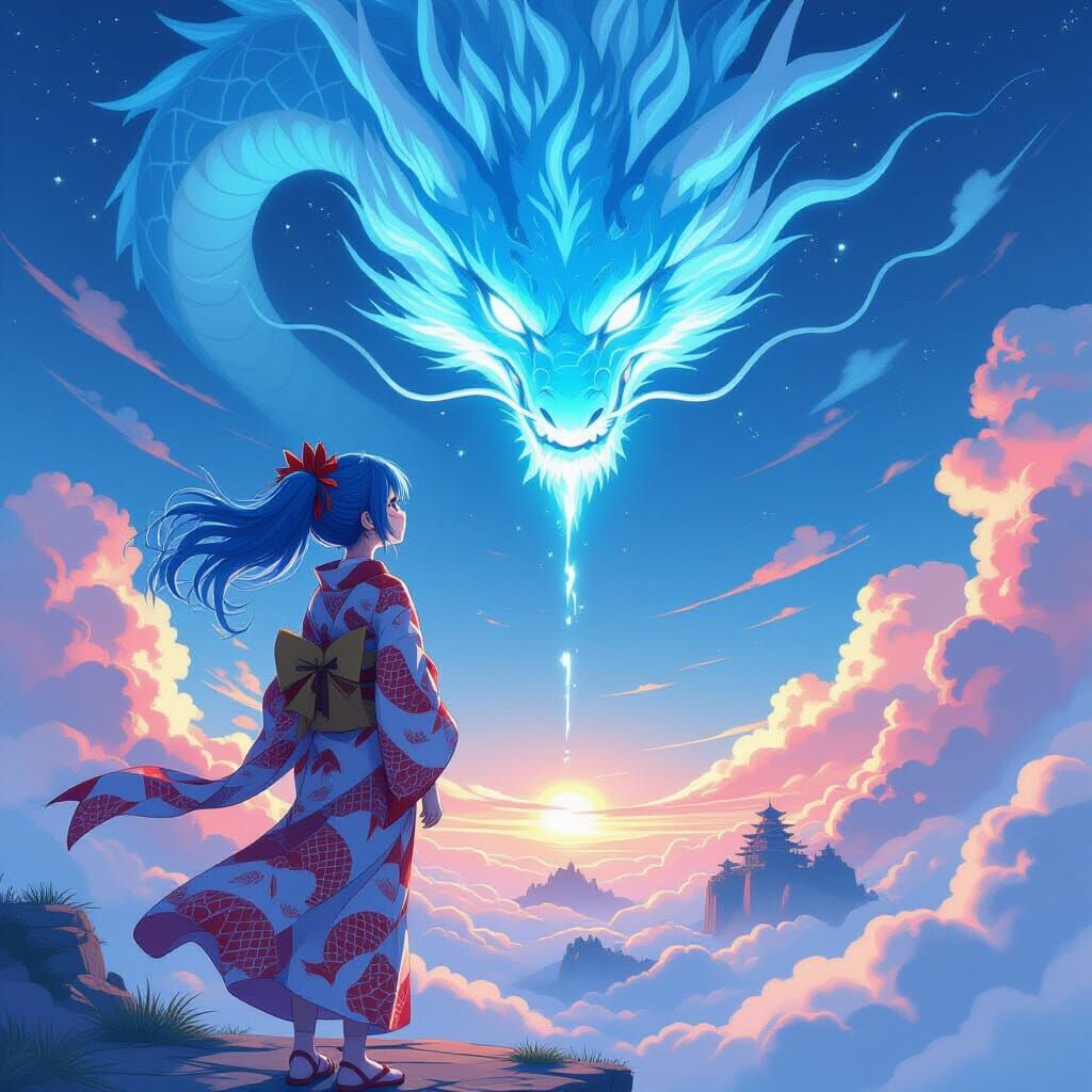 Anime Girl and Dragon Spirit in Ghibli-esque Style