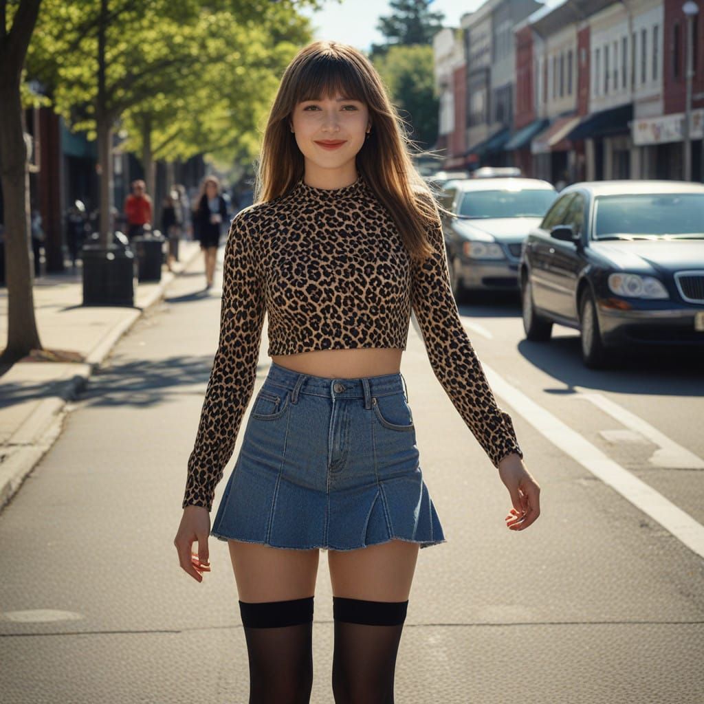 Chubby Teen Girl Wears Leopard Print and Red Lipstick on Sun...