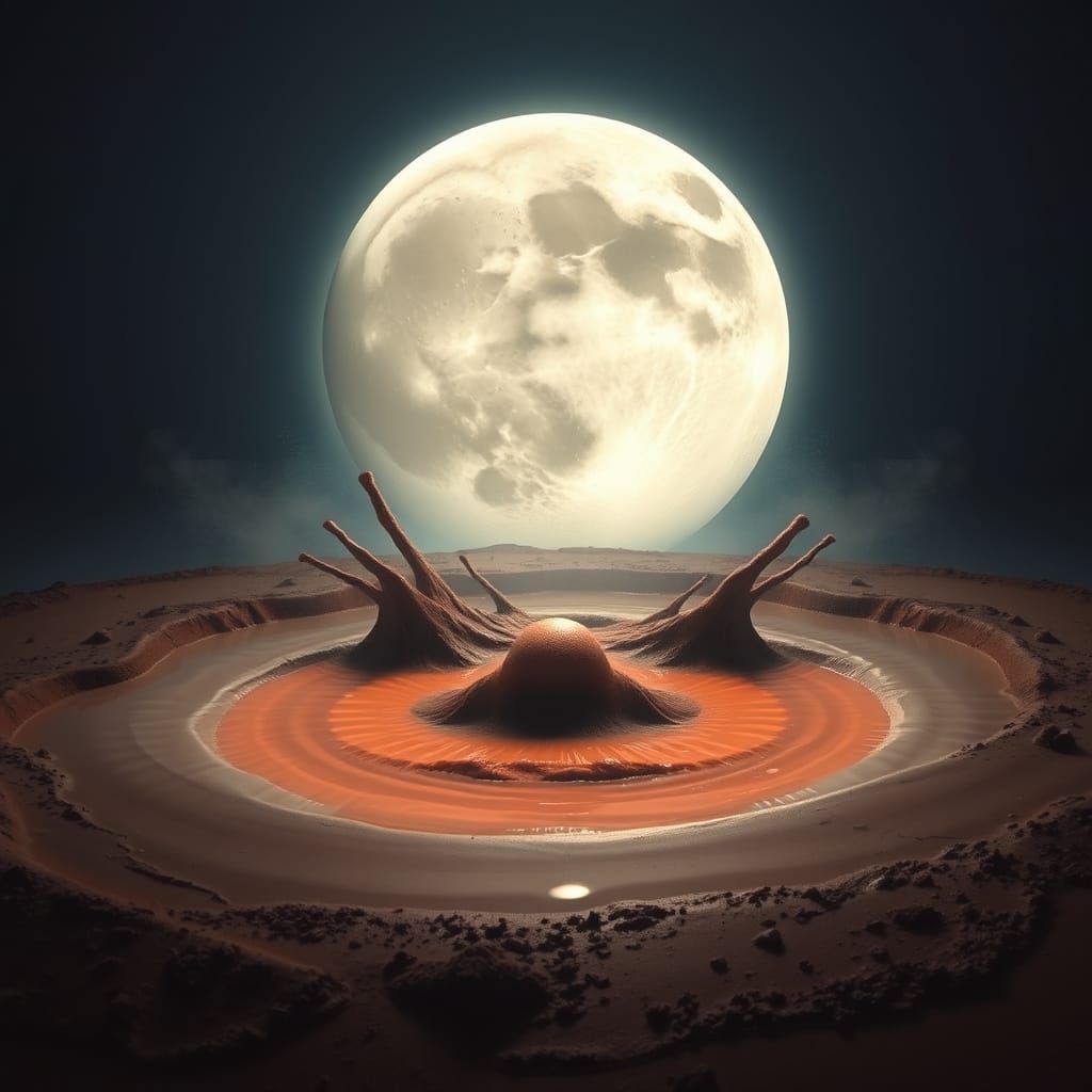 Hyperrealistic Mars Mud Pool in a Lunar Glow