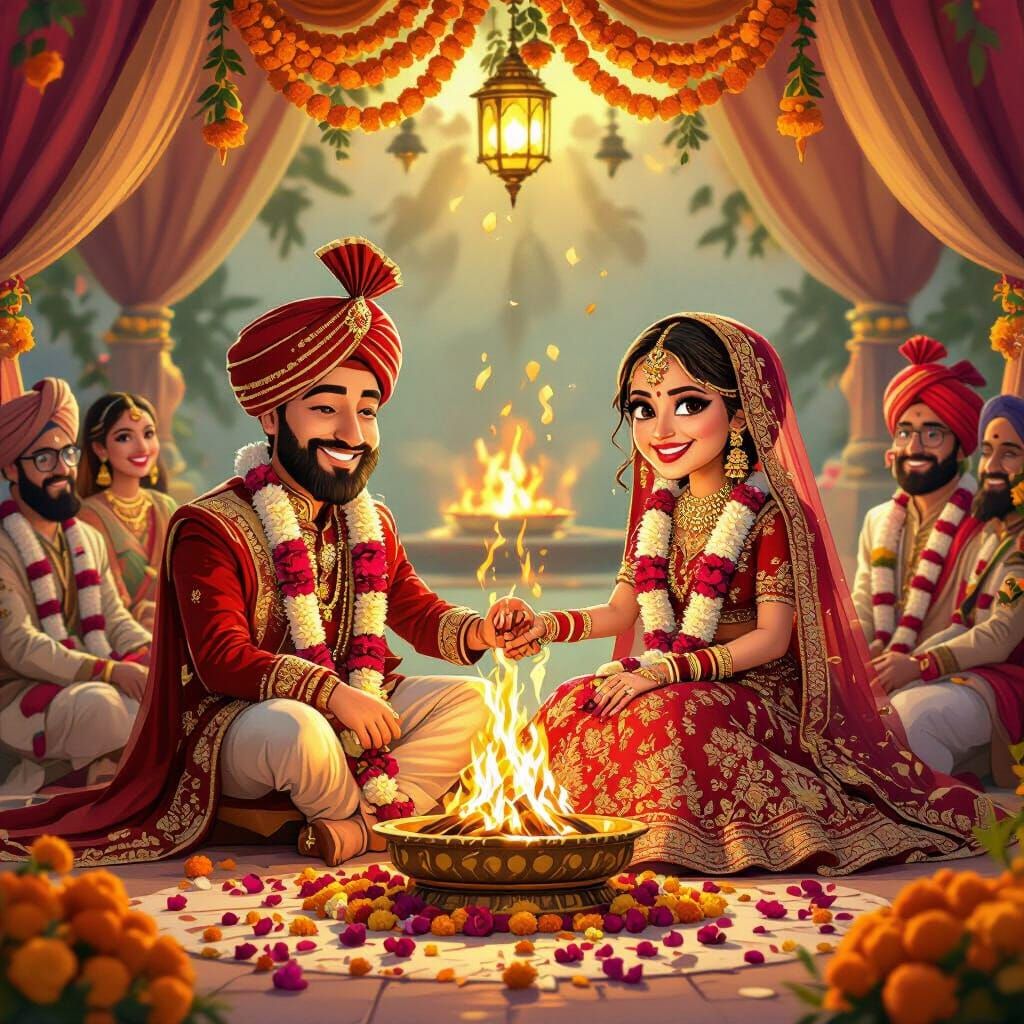 Marwadi Wedding Phera Ceremony Digital Art Caricature