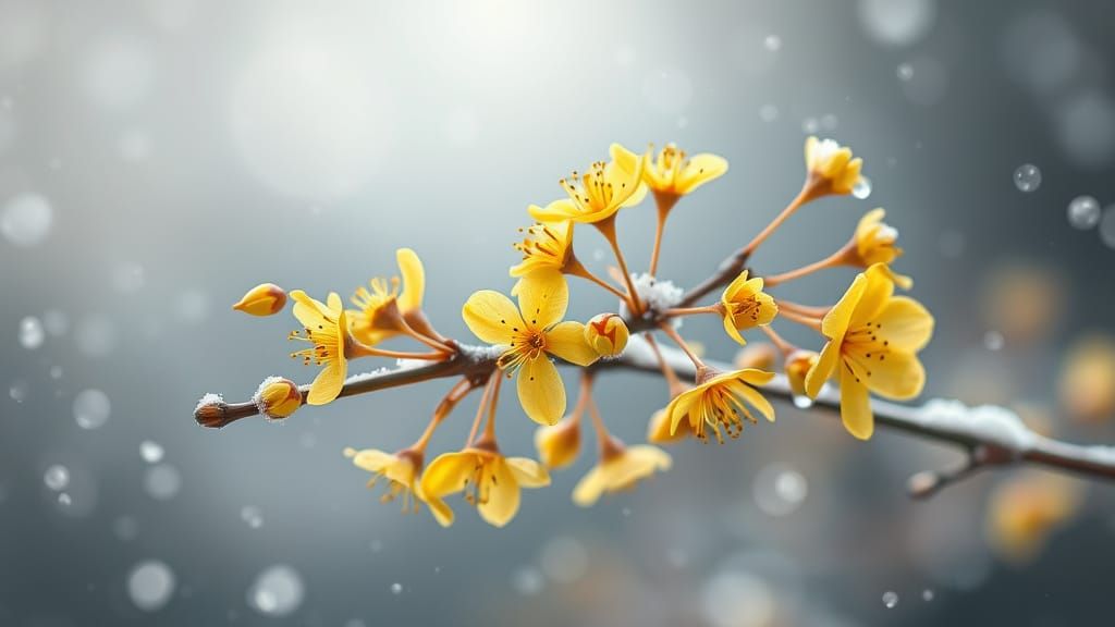 Delicate Yellow Blossoms in Winter Wonderland