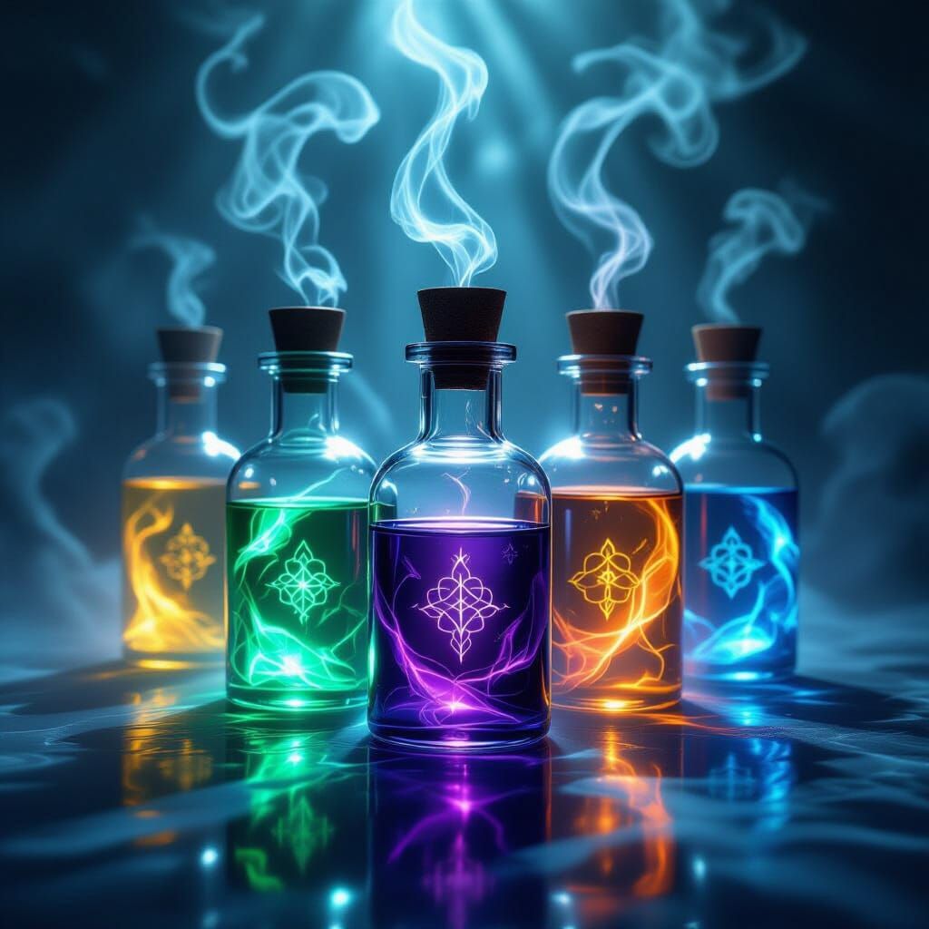 Glowing Mystical Potions with Ethereal Smoke