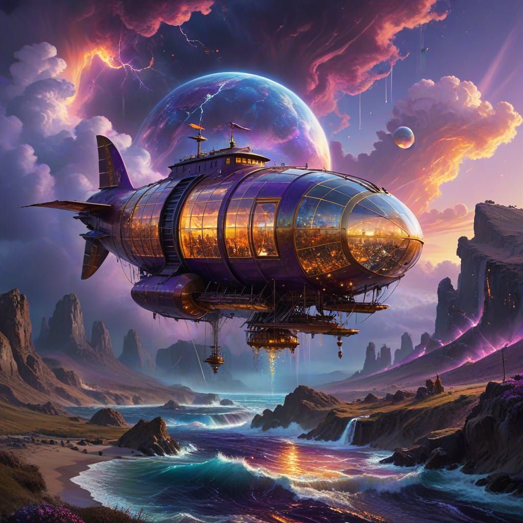 Majestic Fantasy Airships in Turbulent Dawn Sky