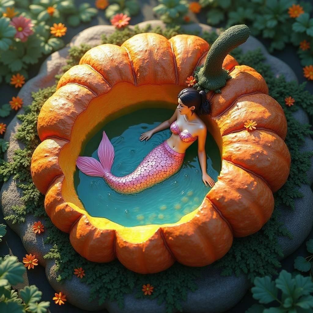 Surreal Harvest Scene with an Enchanted Pool