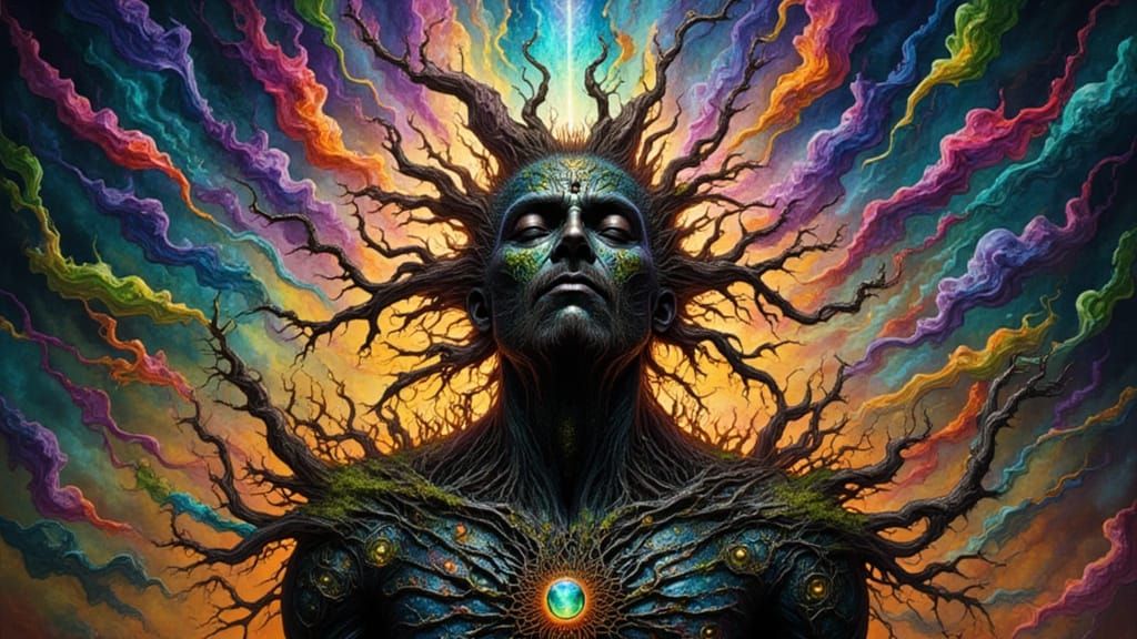 Biomechanical Android in Spiderweb Dreamscape