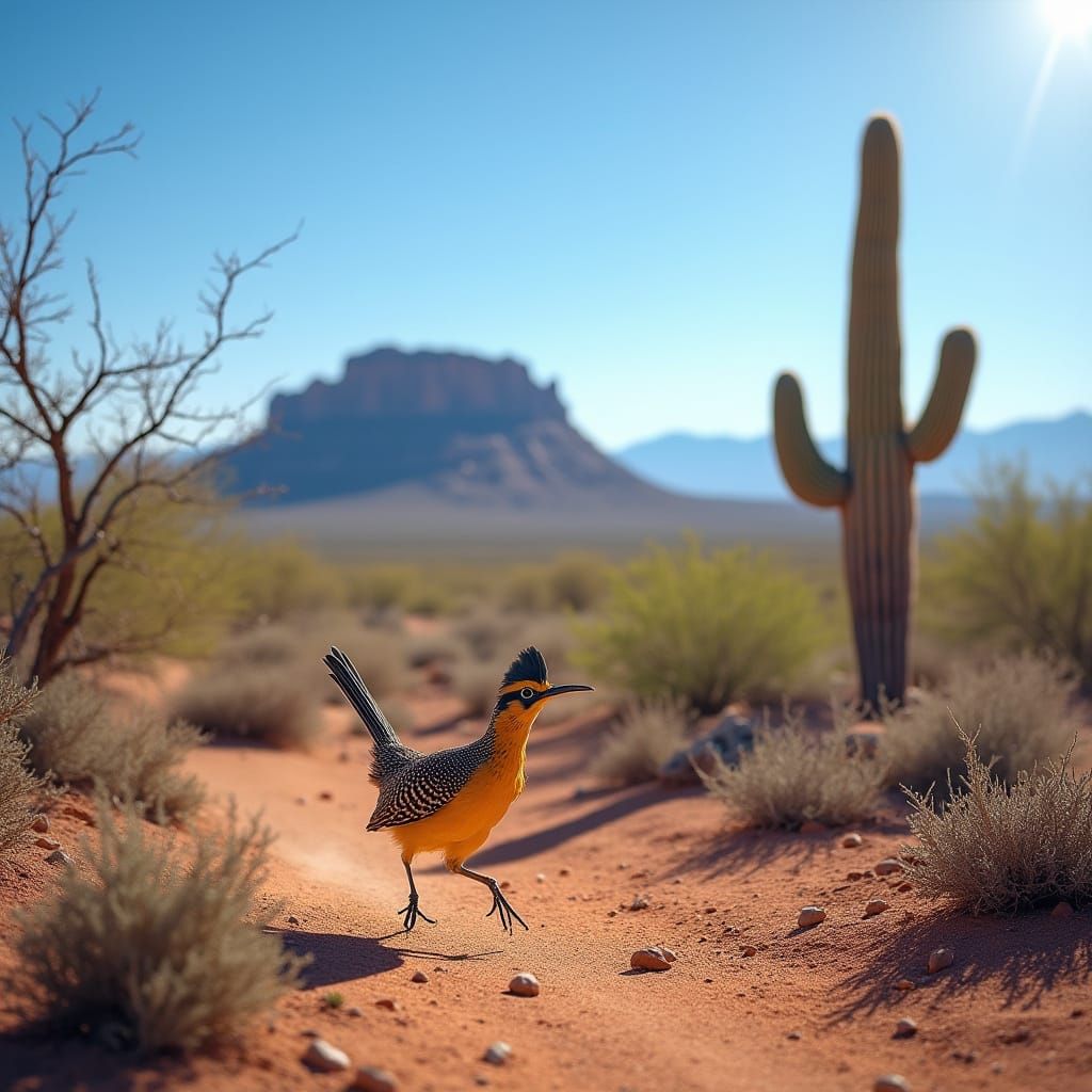 Hyperrealistic Roadrunner in Badlands Wildlife Photo