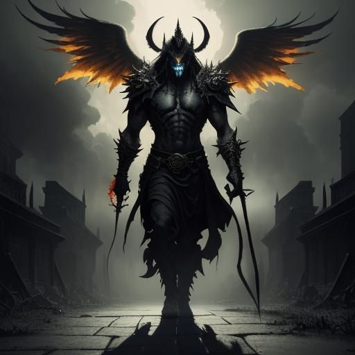 Angelic Demon Warrior Walks Between Heaven and Hell