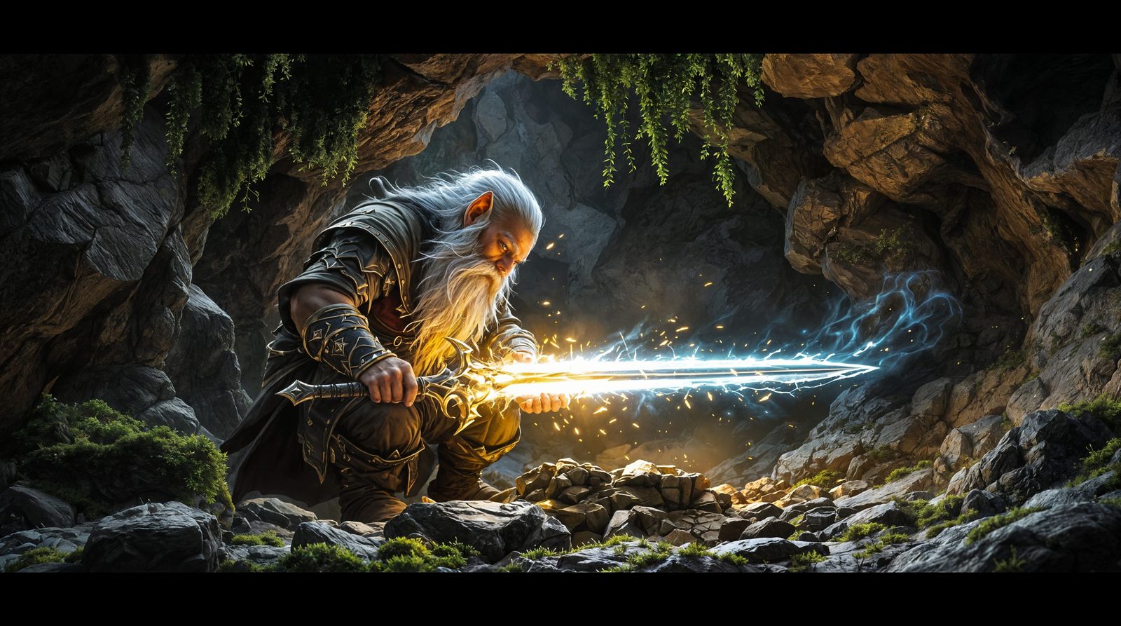 Dwarf Master Craftsman in Glowing Cave Sanctuary