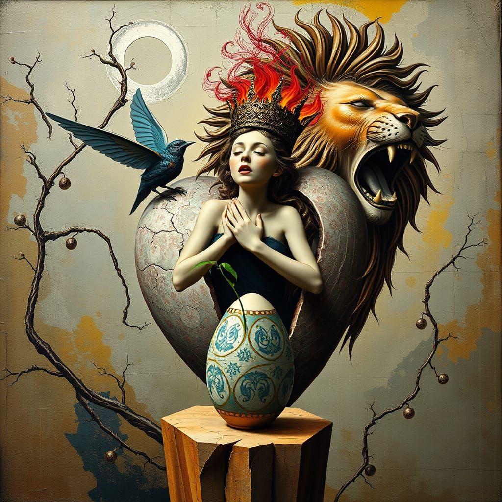 Dreamlike Surrealist Cubic Art of a Screaming Madonna with a...